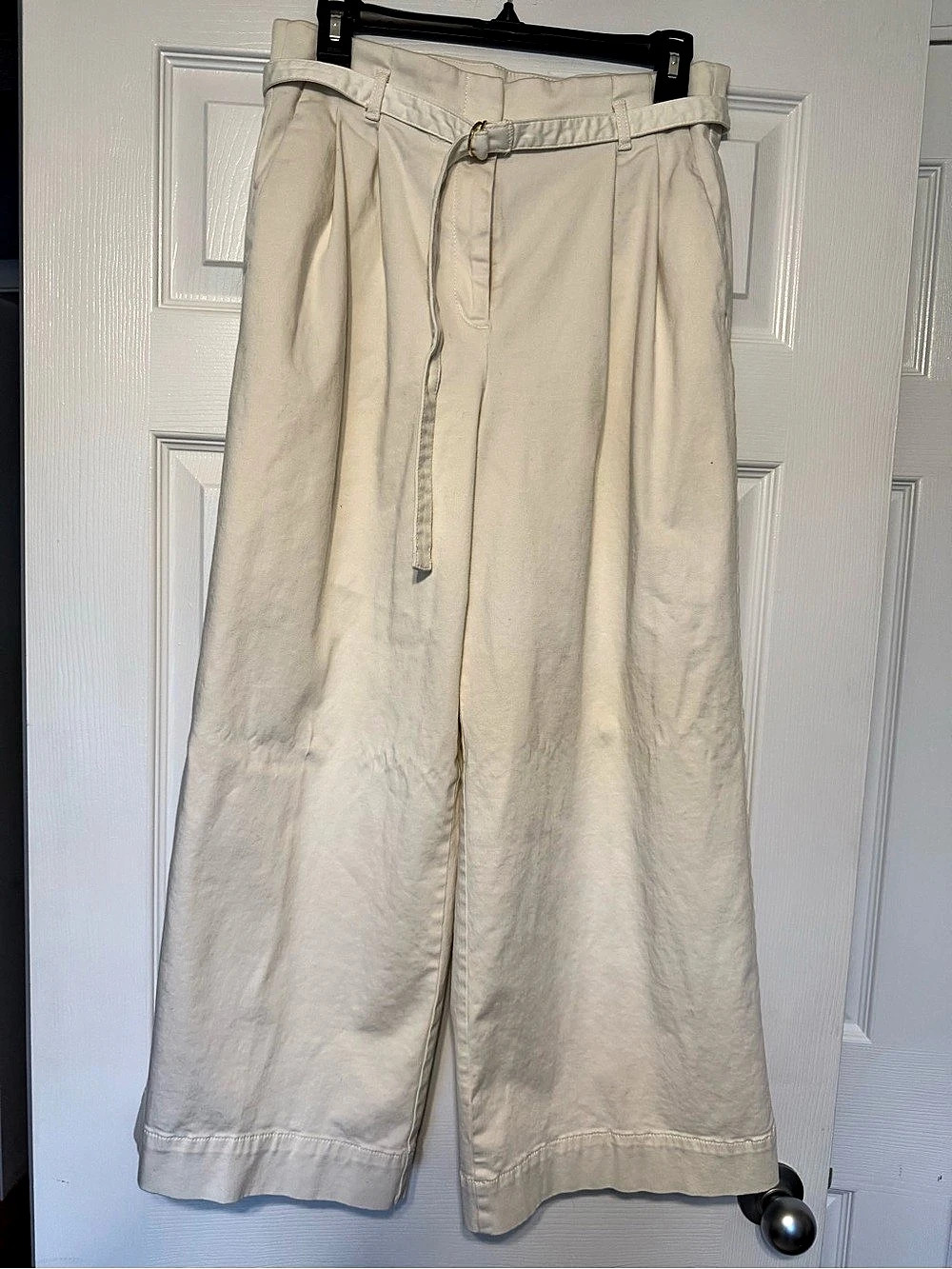 Ann Taylor Weekend Belted Wide-Leg Ankle Pant Cream